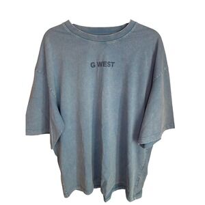 G West Mens Blue Acid Wash Oversized Heavyweight Cotton T-Shirt 2XL Streetwear
